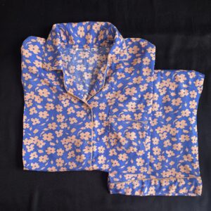 Peri Blue and Peach Floral Linen PJ Set