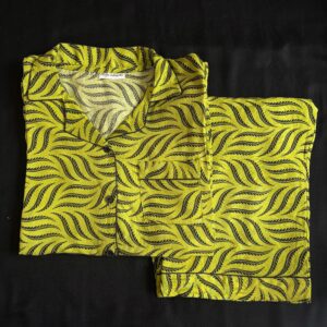 Lime Green Fern Leavs Linen PJ Set