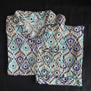 Blue and Teal ikat Linen PJ Set