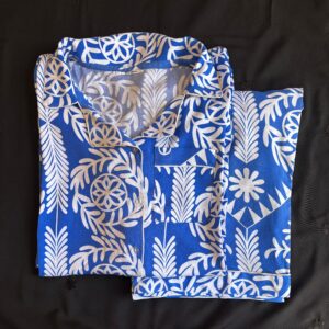 Azure Geometric Summer Linen PJ Set