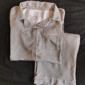 Grey And White Stripes Linen PJ Set