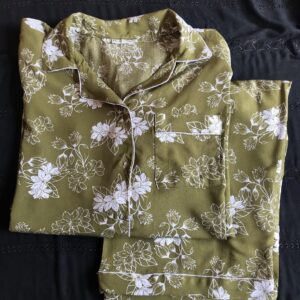 Olive Flowers Linen PJ Set